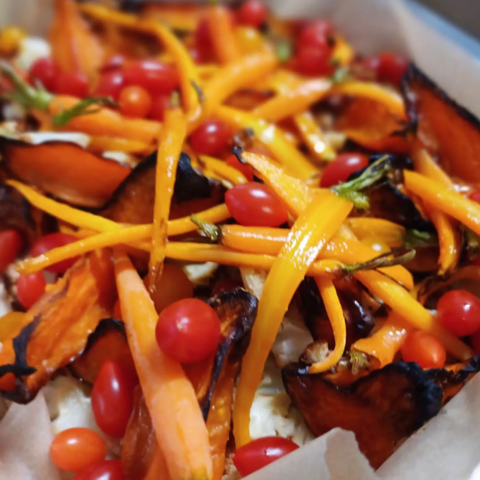 Roasted Sweet Potato, Golden Cauliflower, Baby Carrot & Cherry Tomato Salad