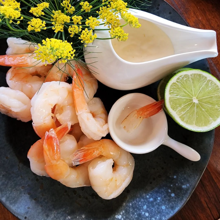 Peeled & Poached Large Tiger Prawns with Orange Mayonaisse